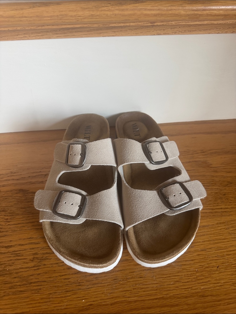 Wilt women’s Beige Double-Buckle Slide Sandals